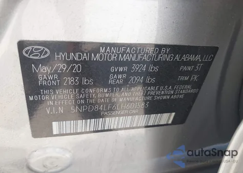 2020 Hyundai Elantra Sel from USA, damaged, VIN 5NPD84LF6LH601583
